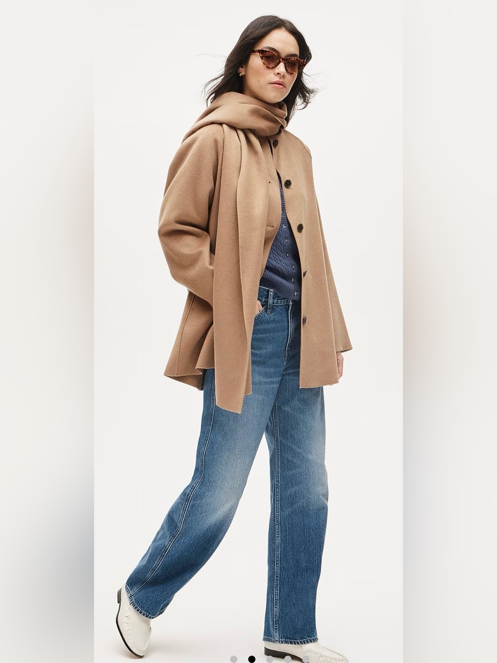 J. Crew Camel Wool-Blend Cape Coat with Draped Scarf